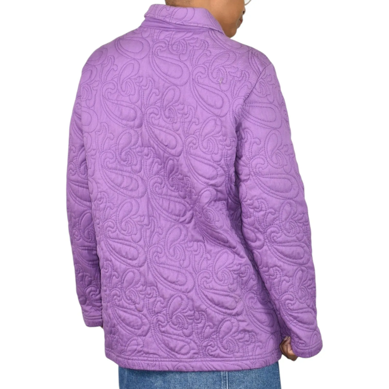 Orvis Quilted Jacket Purple Cotton Collared Swirl Pattern Pockets Chore Coat Large