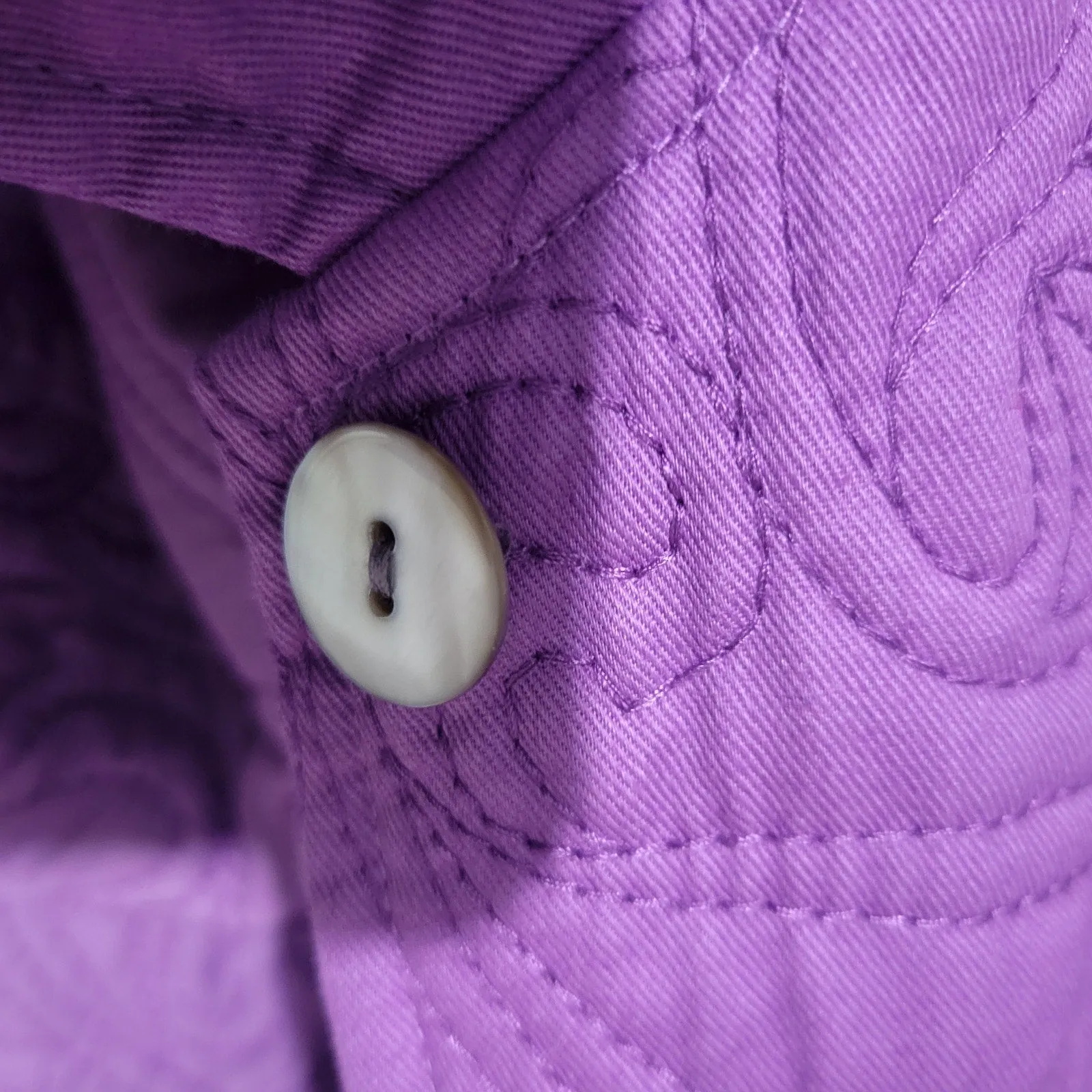 Orvis Quilted Jacket Purple Cotton Collared Swirl Pattern Pockets Chore Coat Large