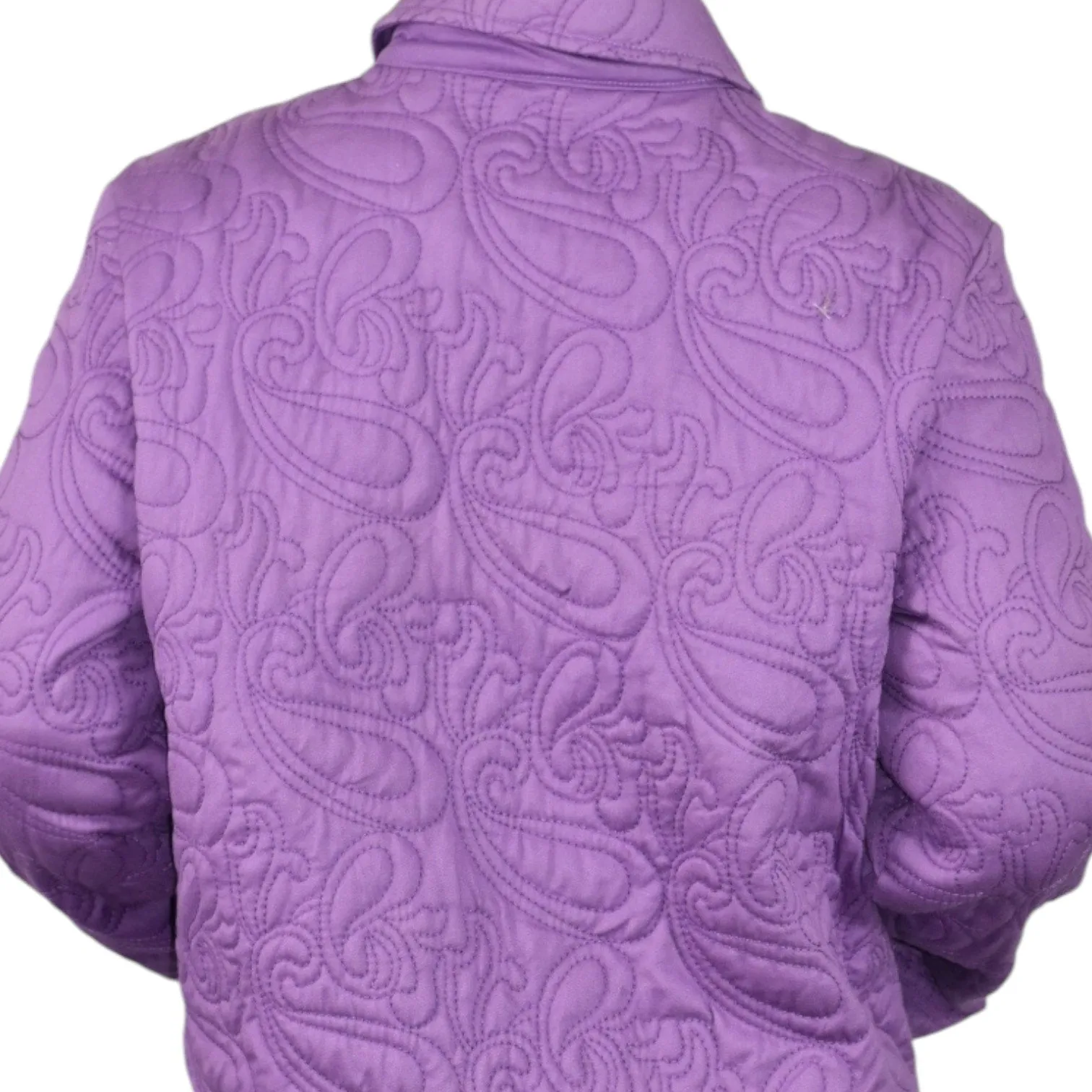 Orvis Quilted Jacket Purple Cotton Collared Swirl Pattern Pockets Chore Coat Large