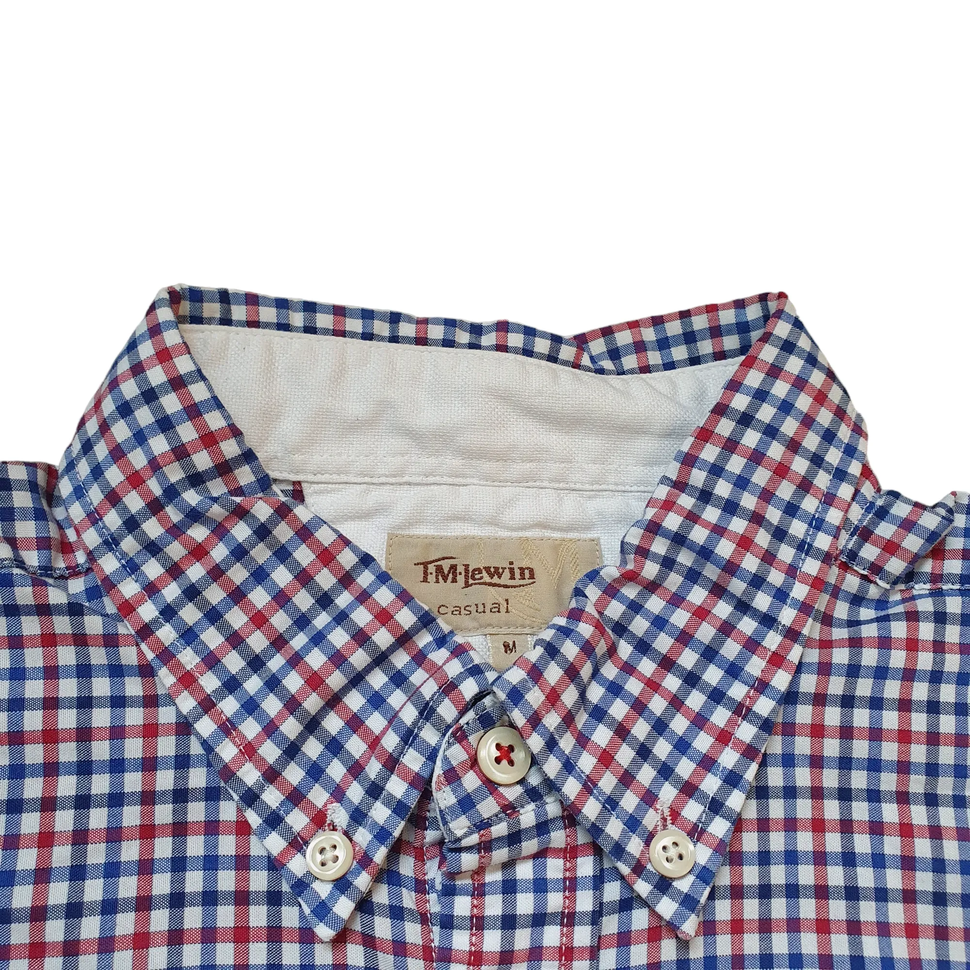 Oversized Gingham Shirt -TM Lewin -Button Down Collar - Red Blue Red - Medium