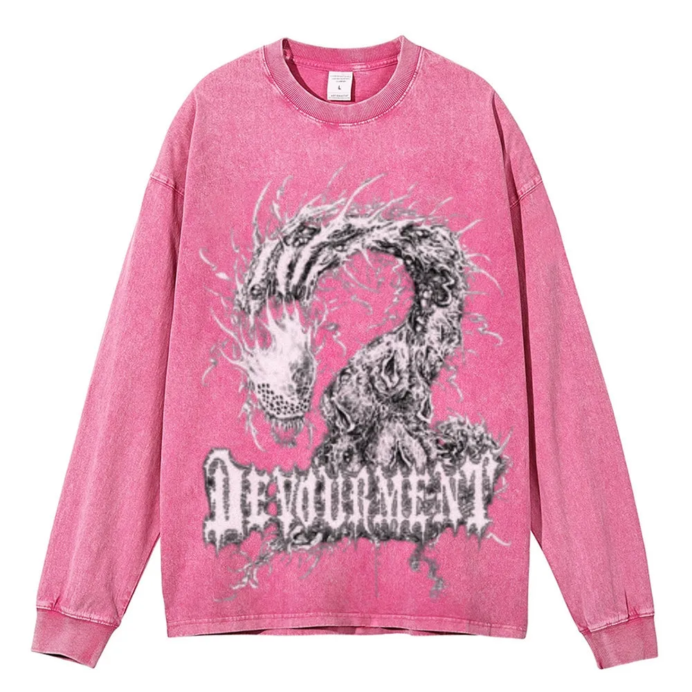 Oversized Vintage Washed Gothic Dragon Graphic Sweatshirt