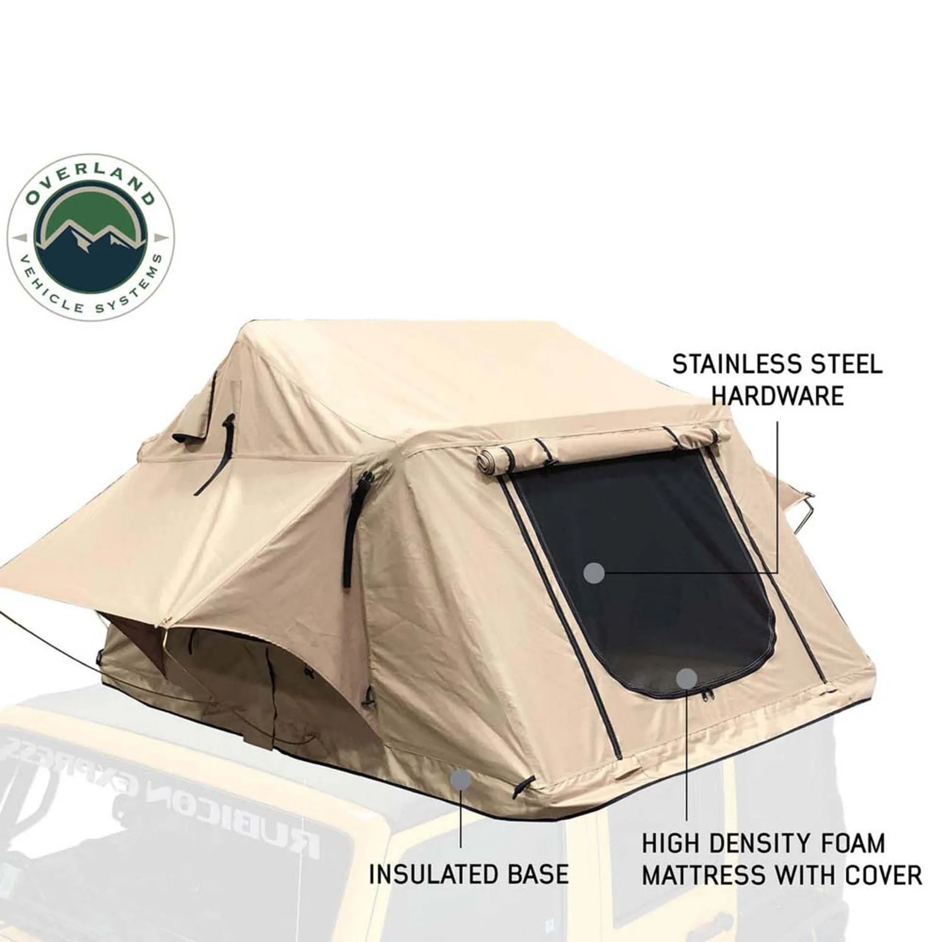 OVS LD TMBK 3 Soft Shell Roof Top Tent, Tan Body & Green Rainfly