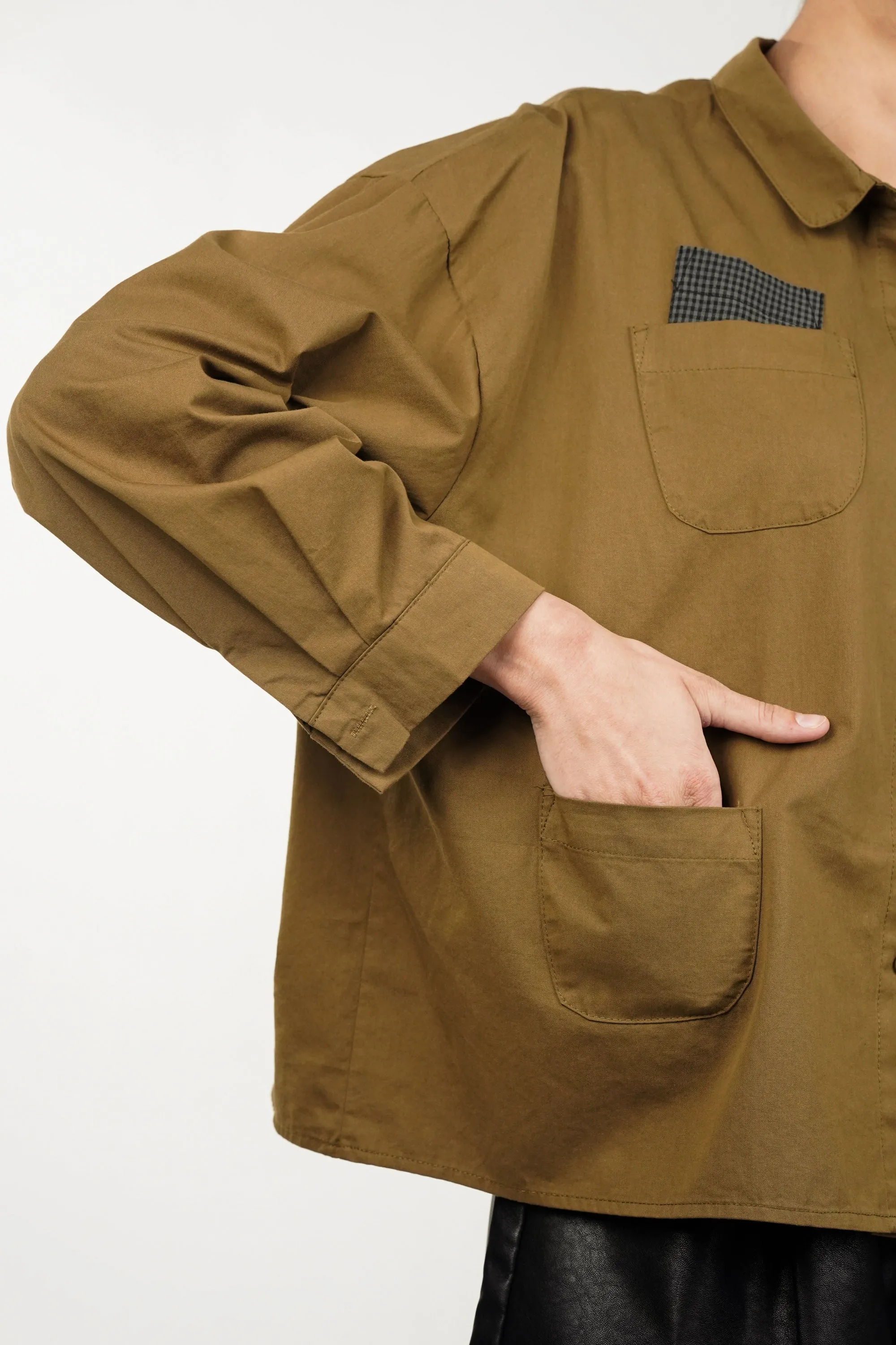 Peanut Brown Cotton Shirt With Multi Pockets