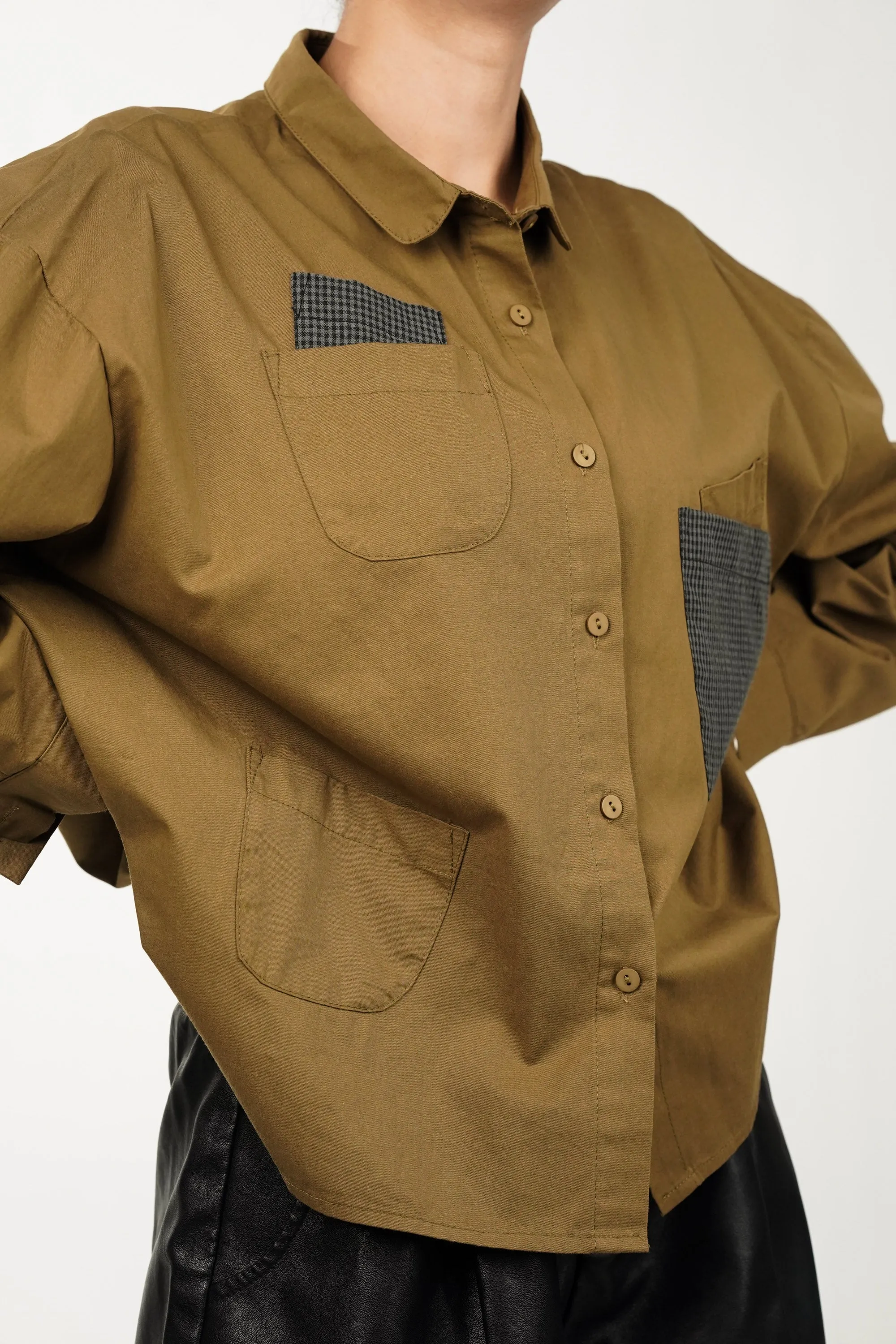 Peanut Brown Cotton Shirt With Multi Pockets