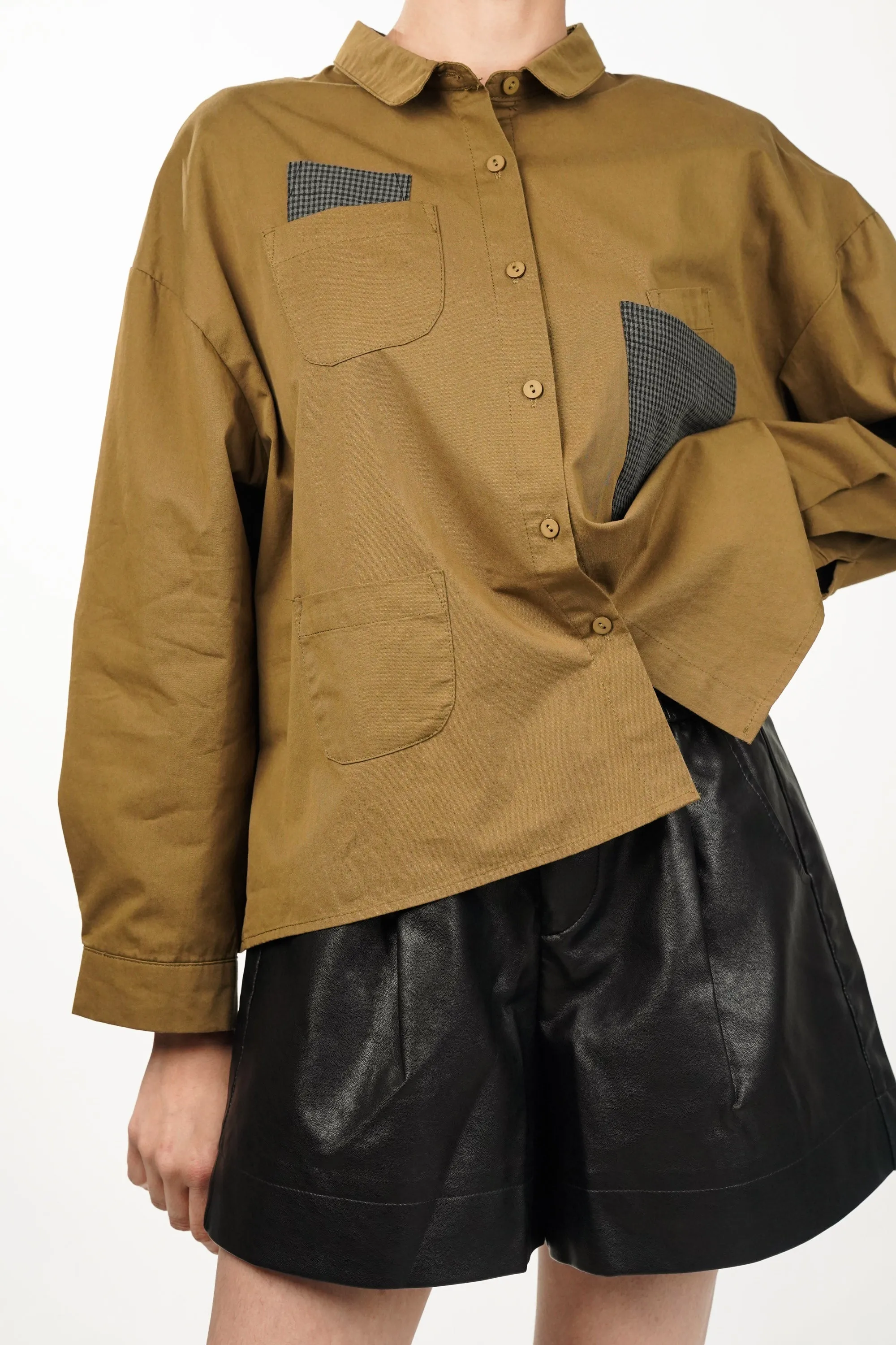 Peanut Brown Cotton Shirt With Multi Pockets