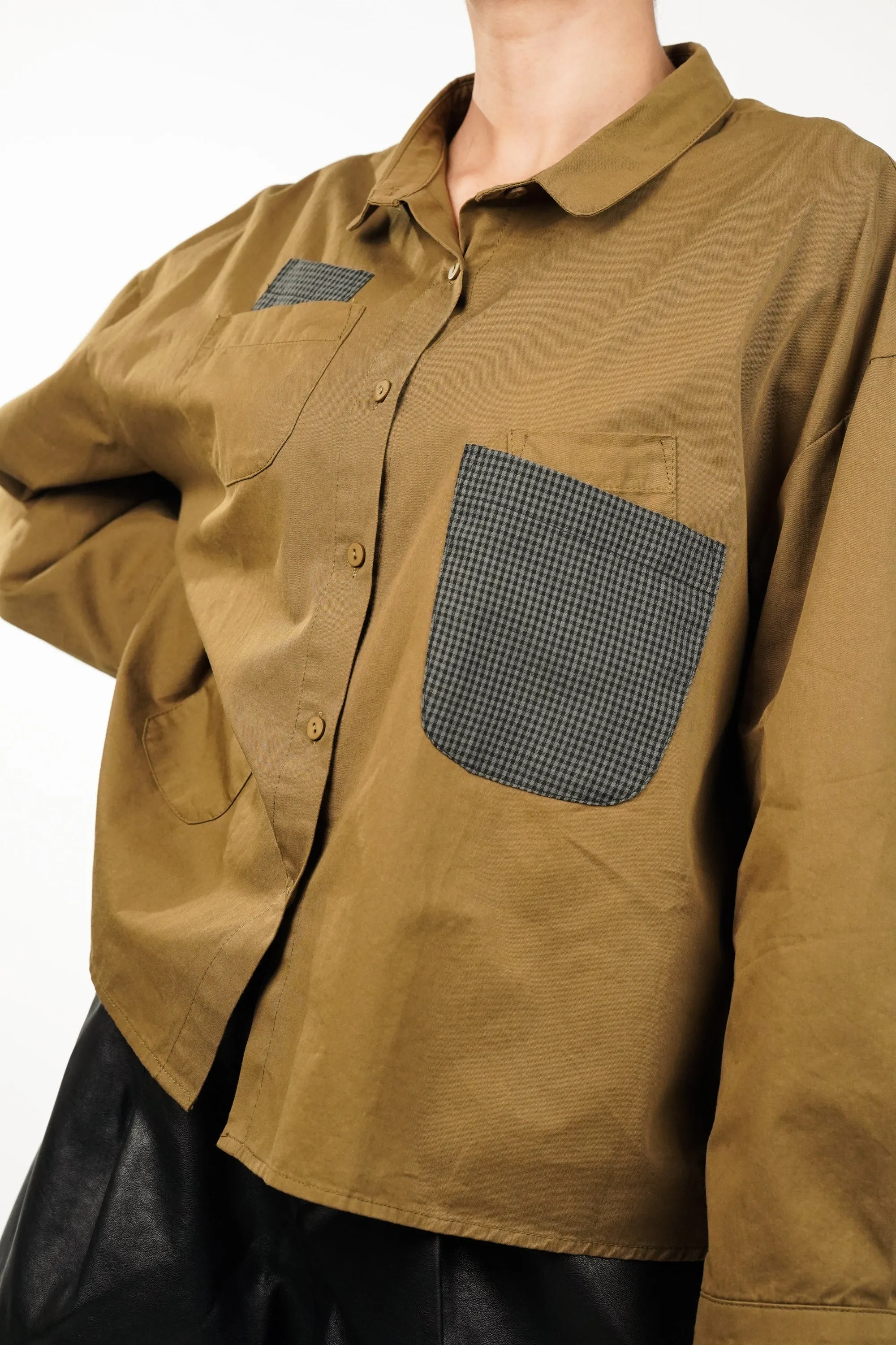 Peanut Brown Cotton Shirt With Multi Pockets