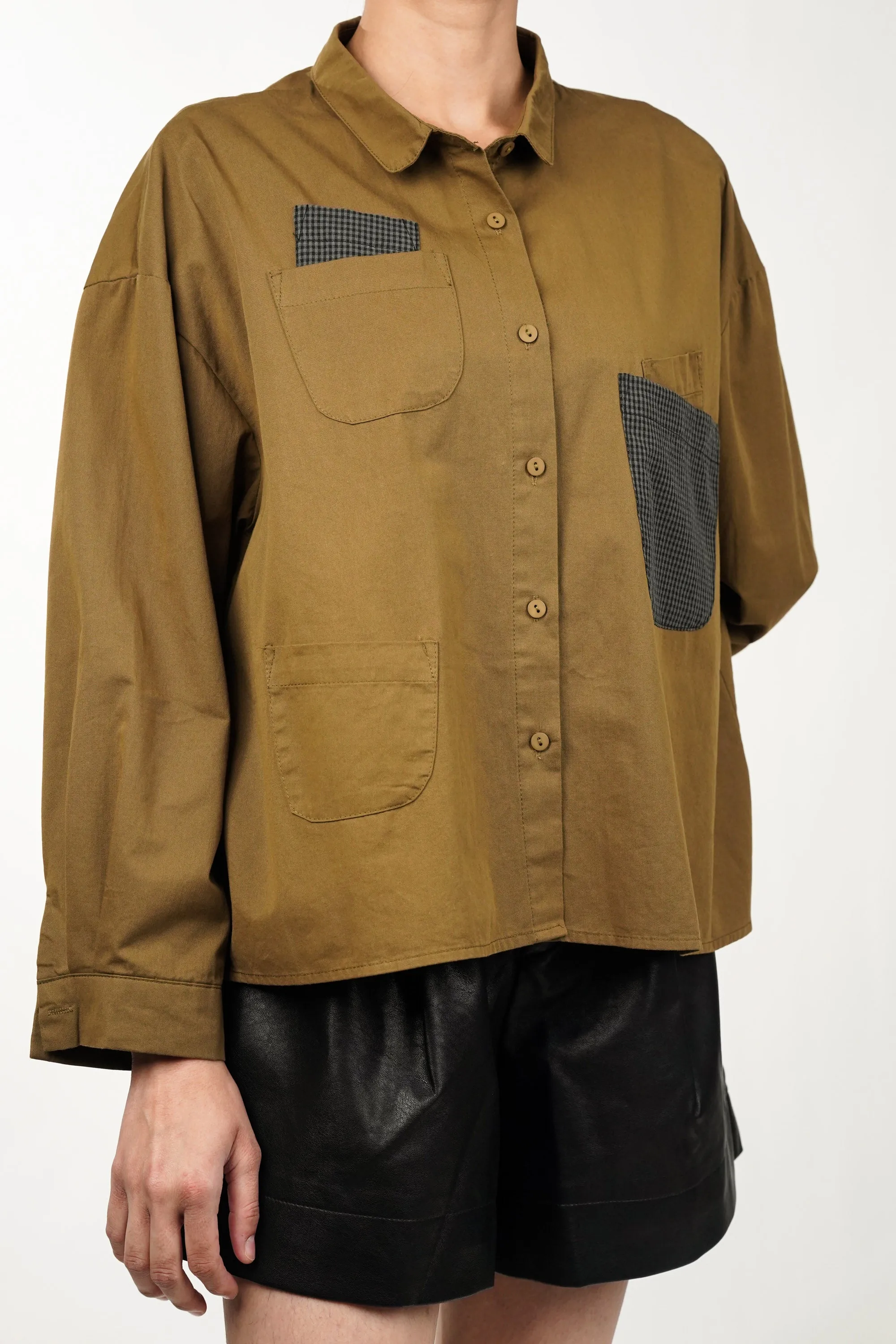 Peanut Brown Cotton Shirt With Multi Pockets