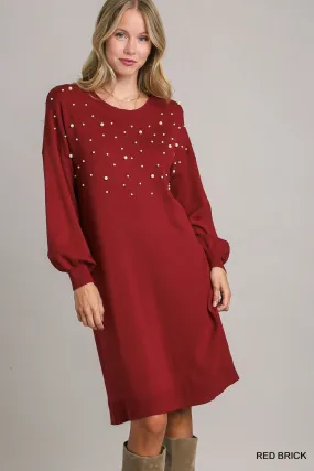 Pearl Round Neck Sweater Dress