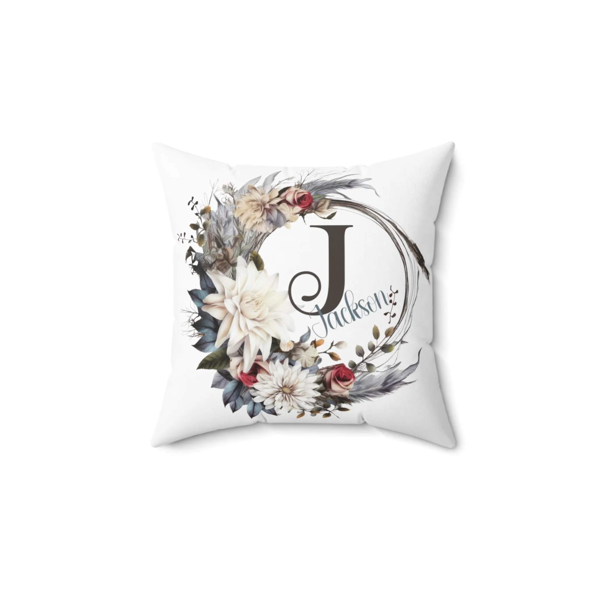 Personalised Floral Wreath Cushion, Polyester Square Cushion, Christmas cushion