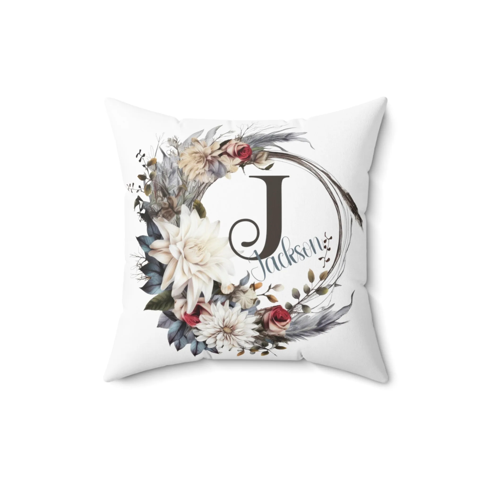 Personalised Floral Wreath Cushion, Polyester Square Cushion, Christmas cushion