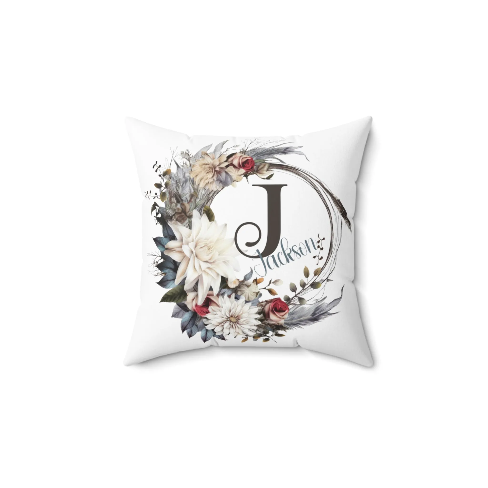 Personalised Floral Wreath Cushion, Polyester Square Cushion, Christmas cushion