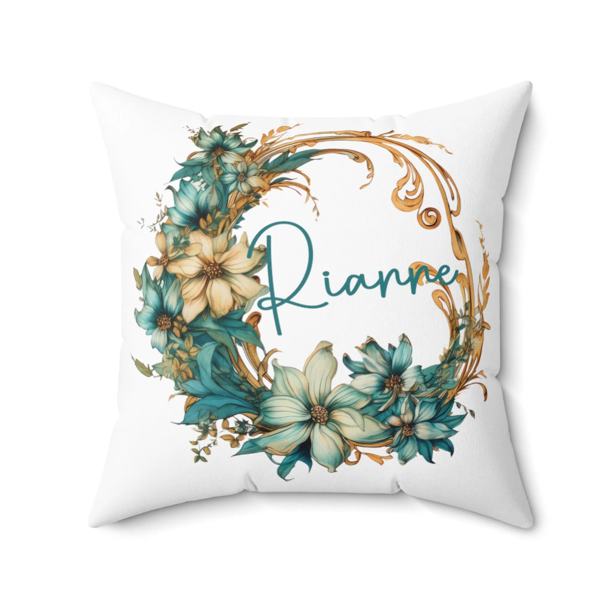 Personalised Green Floral Wreath Cushion, Polyester Square Cushion, Christmas cushion