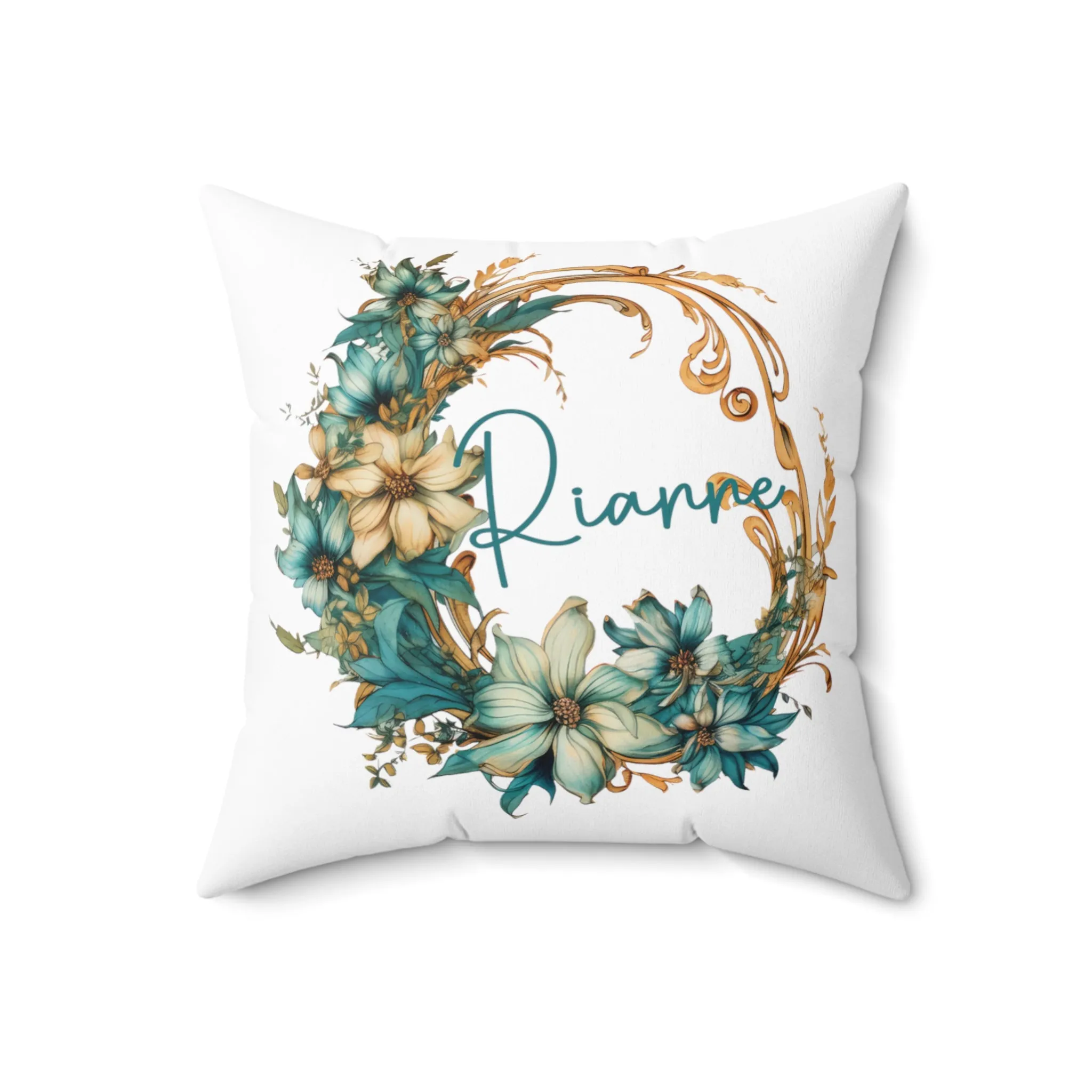 Personalised Green Floral Wreath Cushion, Polyester Square Cushion, Christmas cushion