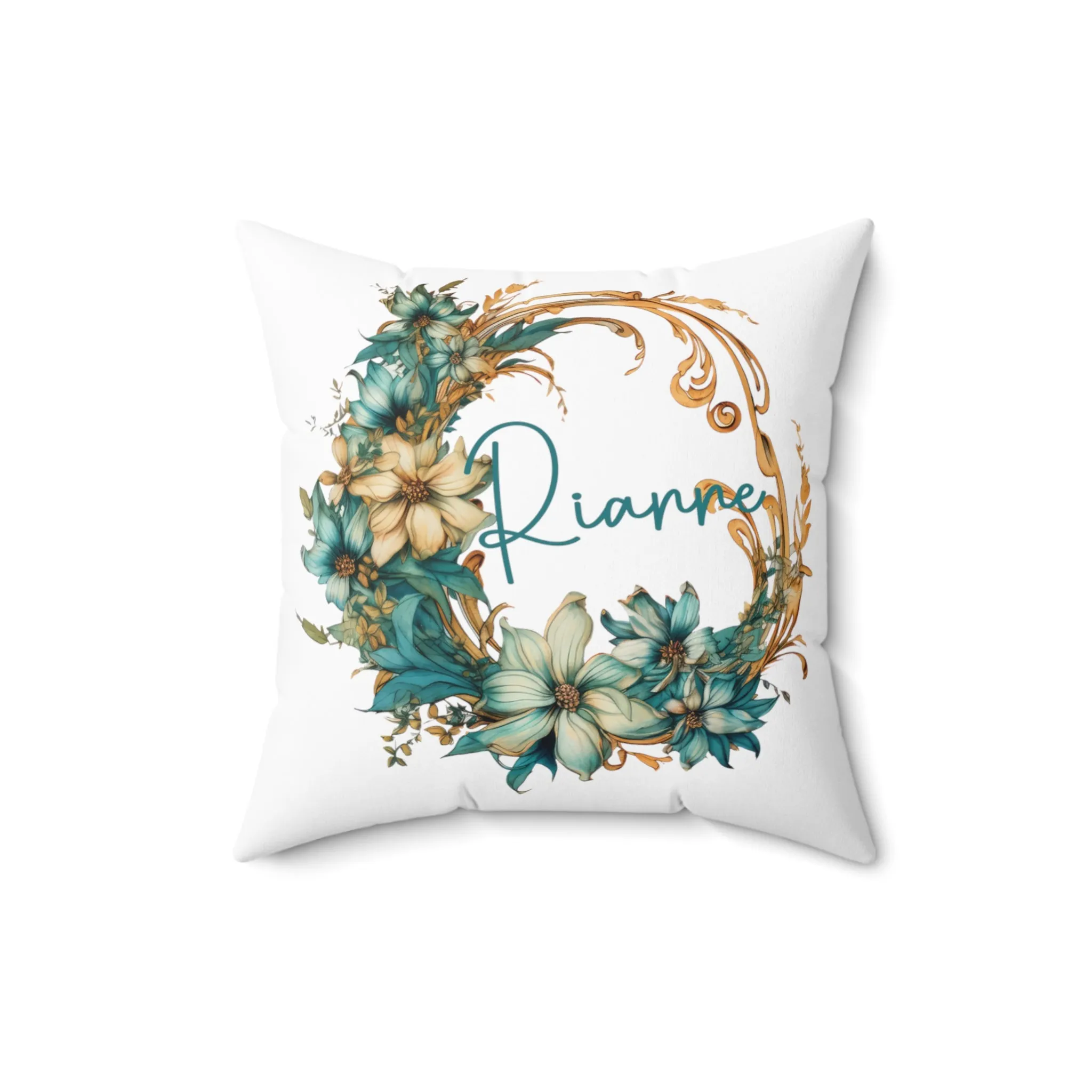 Personalised Green Floral Wreath Cushion, Polyester Square Cushion, Christmas cushion