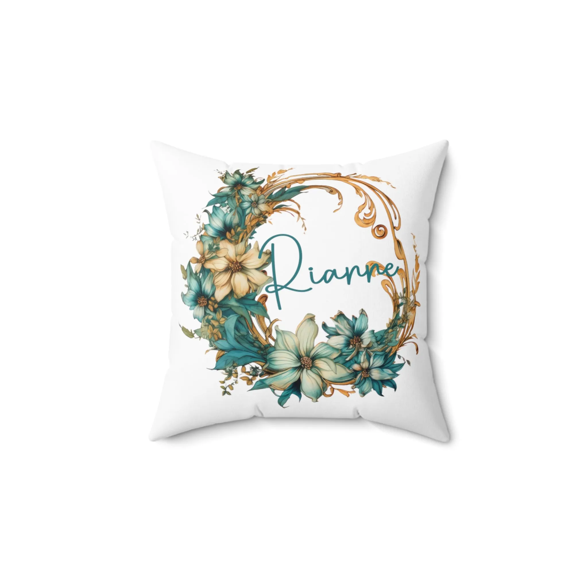 Personalised Green Floral Wreath Cushion, Polyester Square Cushion, Christmas cushion