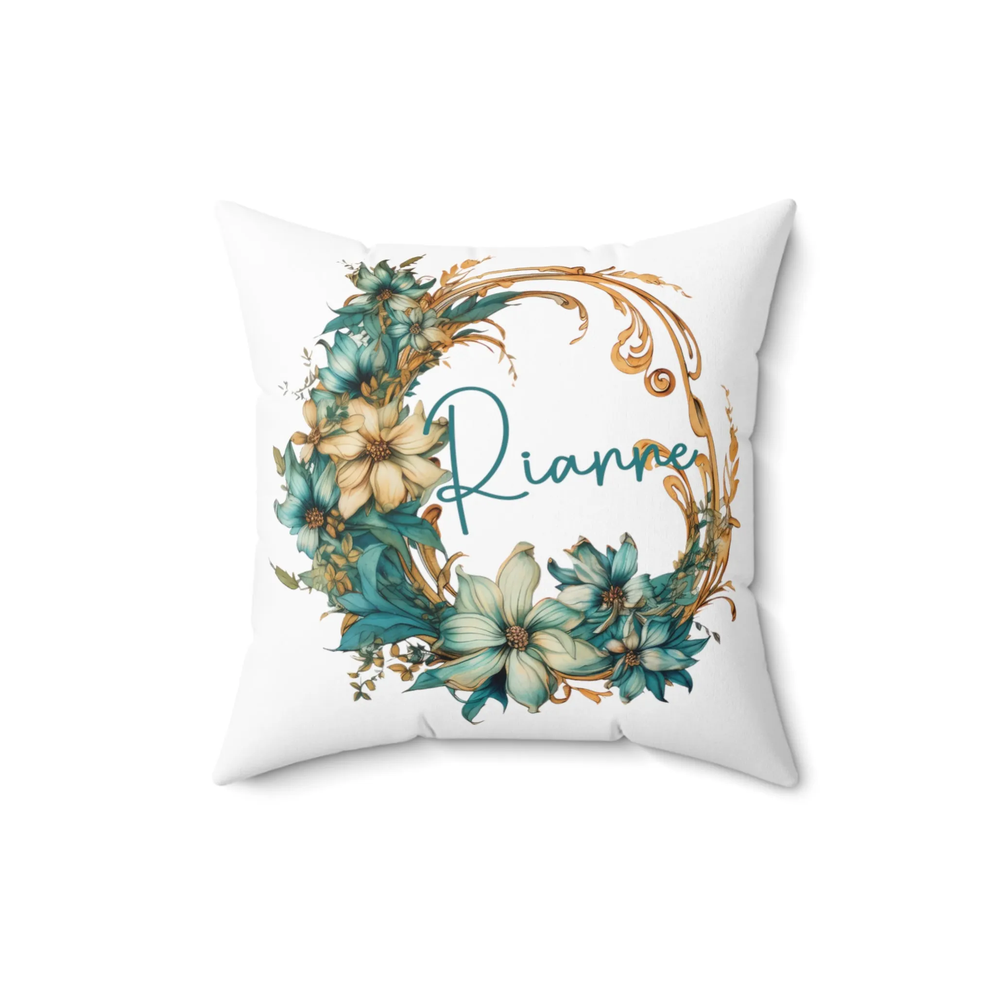 Personalised Green Floral Wreath Cushion, Polyester Square Cushion, Christmas cushion