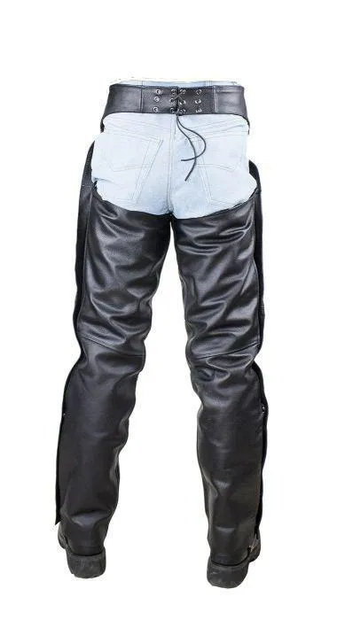 Plain Black Naked Cowhide Leather Chaps W/ Zipout liner, C4325-11-DL