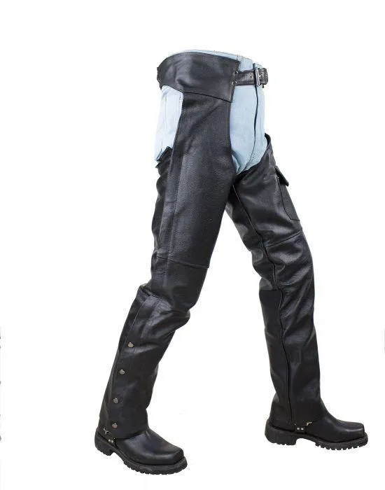 Plain Black Naked Cowhide Leather Chaps W/ Zipout liner, C4325-11-DL