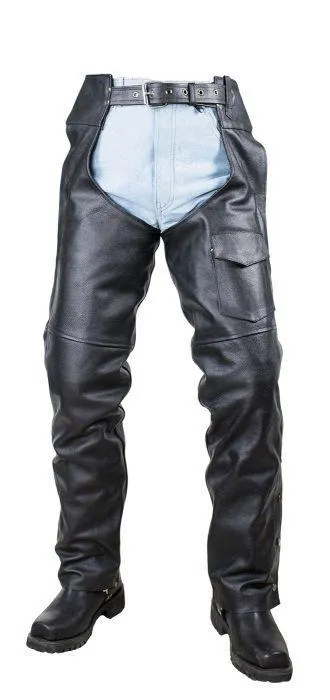 Plain Black Naked Cowhide Leather Chaps W/ Zipout liner, C4325-11-DL