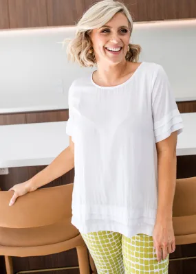 Pleat Lustre tee top in White