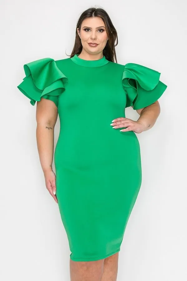 Plus Size Multi Layer Shoulder bodycon Midi Dress