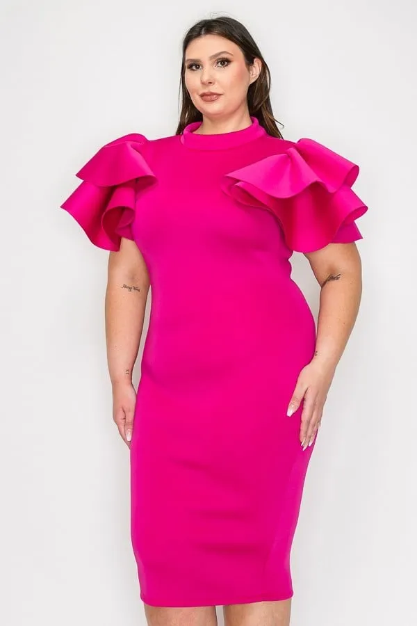 Plus Size Multi Layer Shoulder bodycon Midi Dress