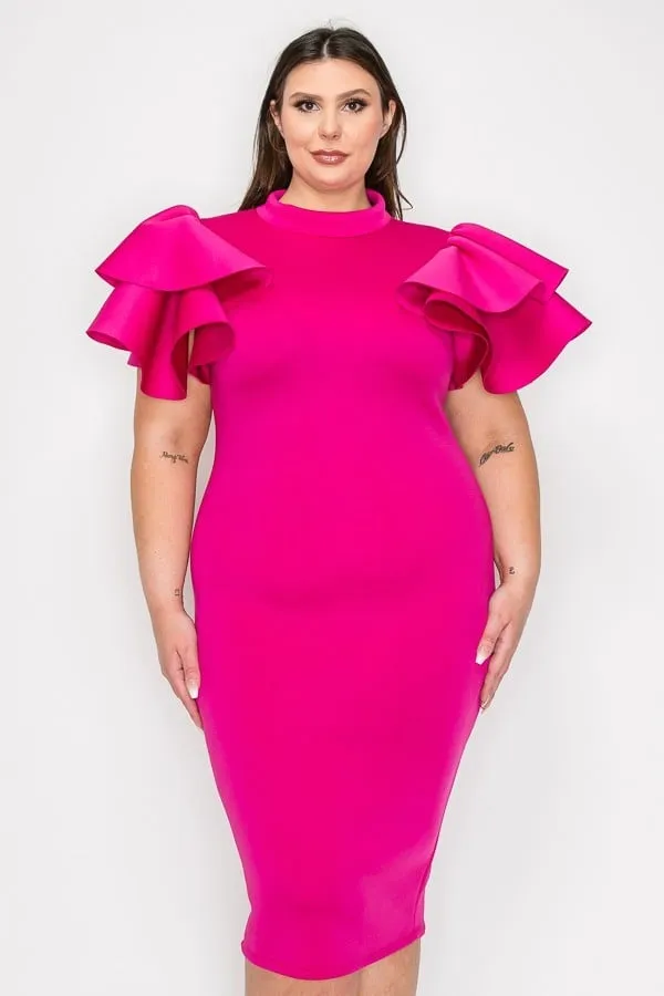 Plus Size Multi Layer Shoulder bodycon Midi Dress