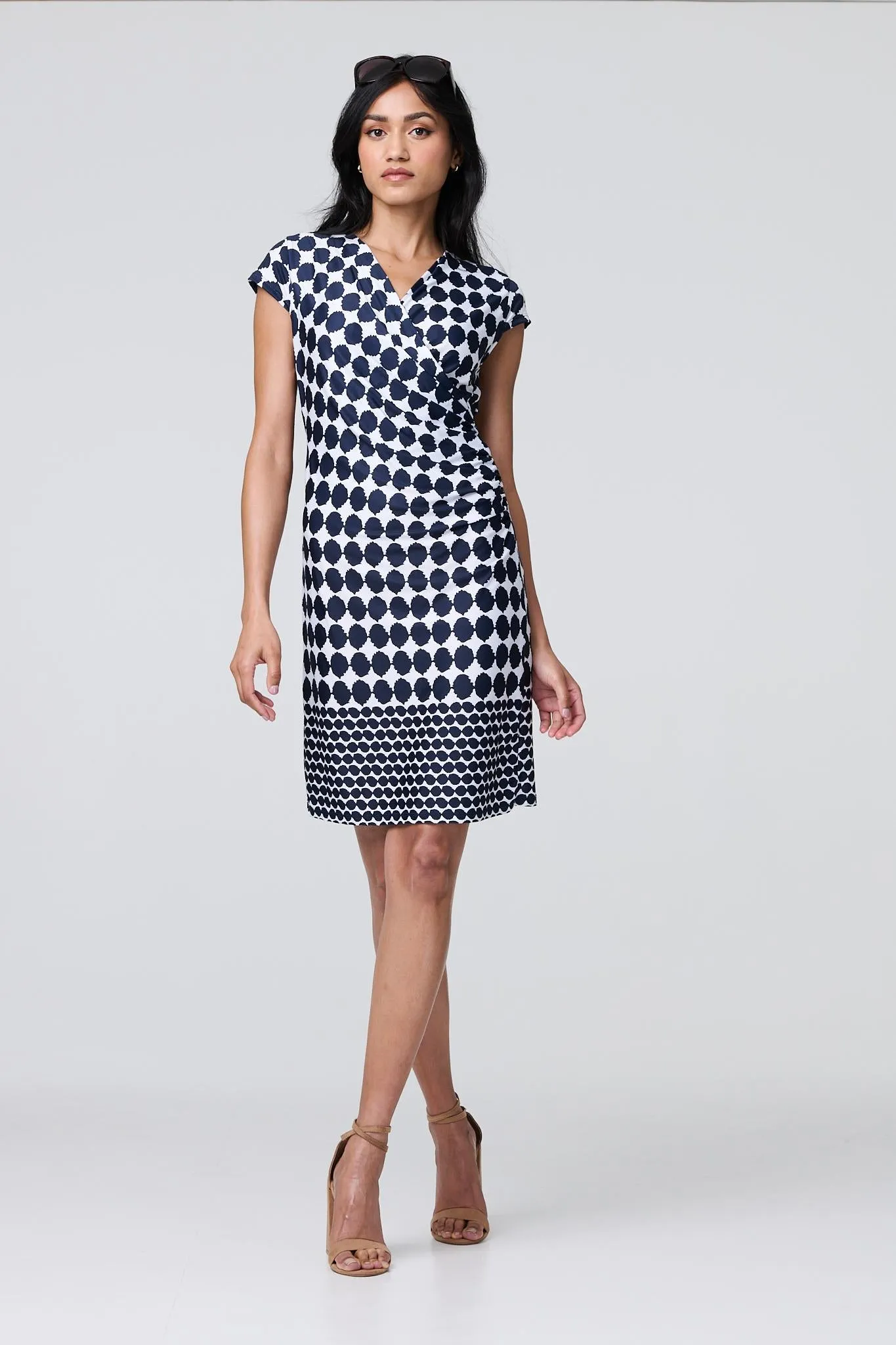 Polka Dot Faux Wrap Shift Dress