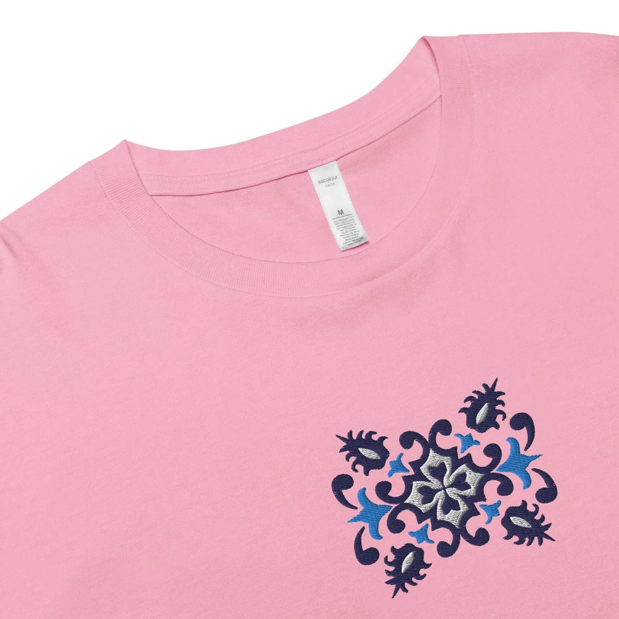 Portuguese Azulejo Tile Embroidered Cropped T-Shirt