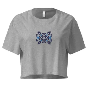 Portuguese Azulejo Tile Embroidered Cropped T-Shirt