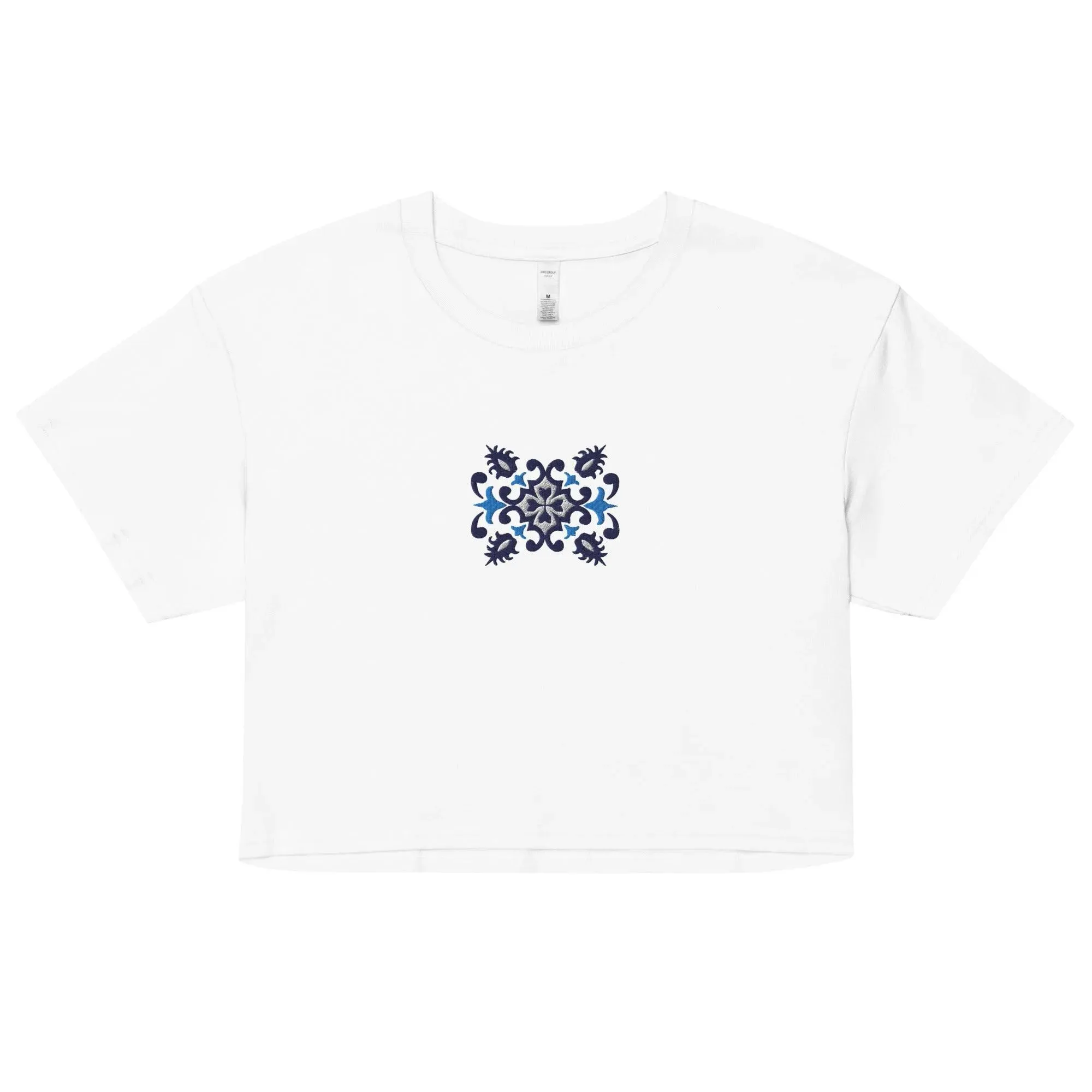 Portuguese Azulejo Tile Embroidered Cropped T-Shirt