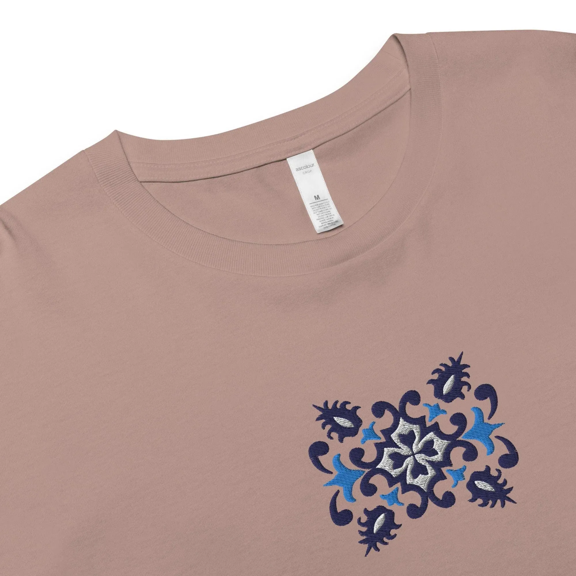 Portuguese Azulejo Tile Embroidered Cropped T-Shirt