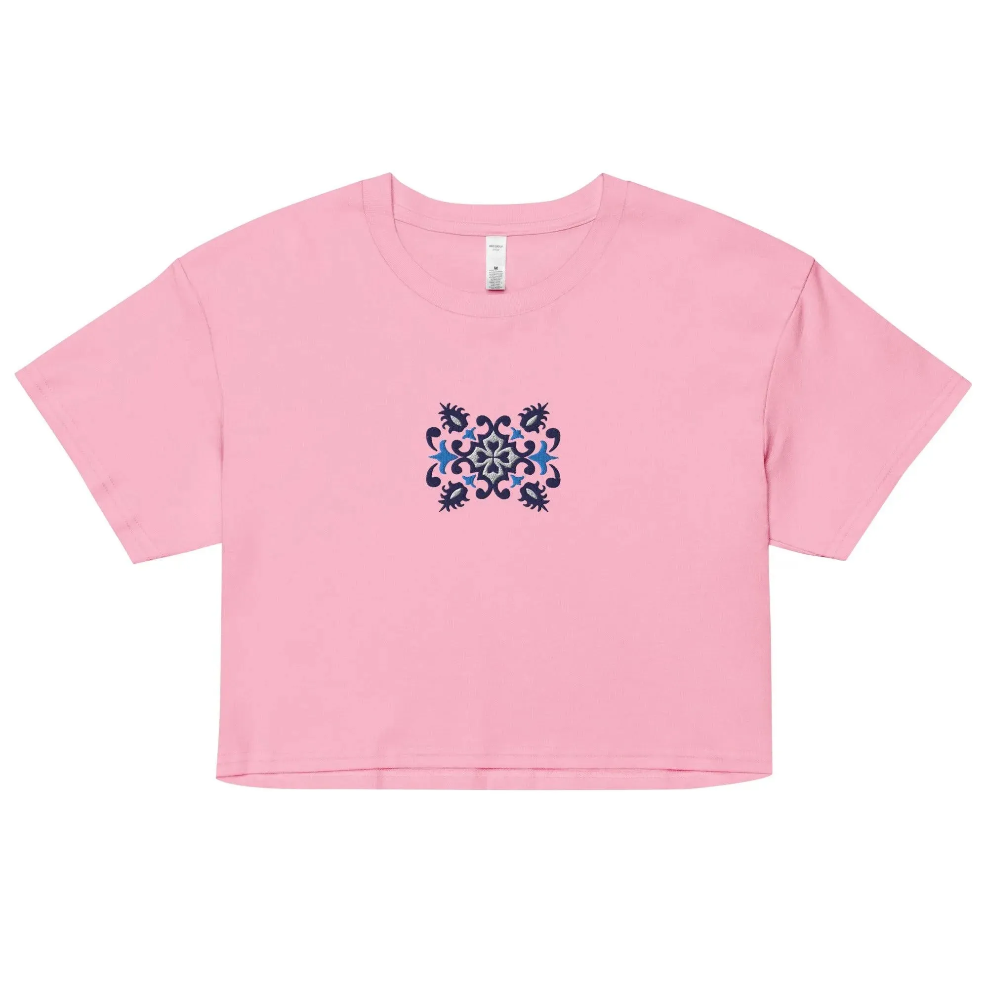 Portuguese Azulejo Tile Embroidered Cropped T-Shirt