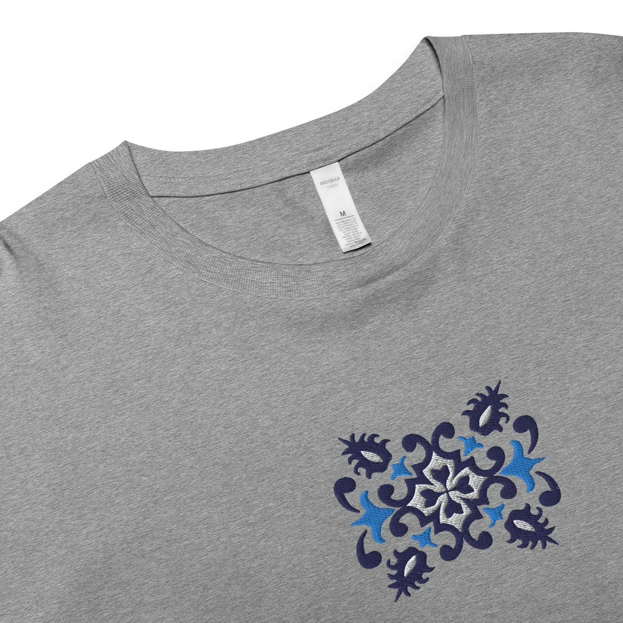 Portuguese Azulejo Tile Embroidered Cropped T-Shirt