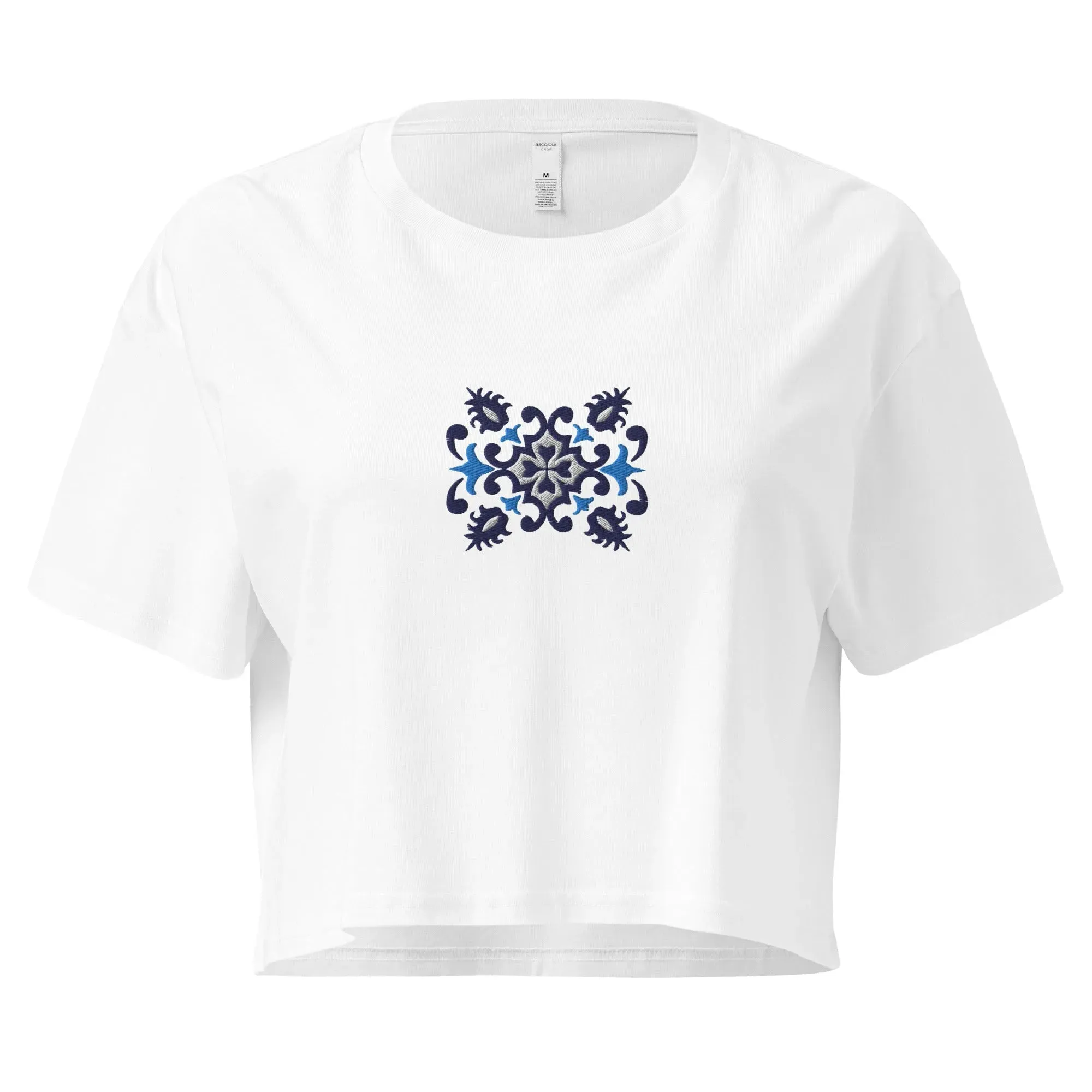 Portuguese Azulejo Tile Embroidered Cropped T-Shirt