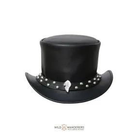 Premium Leather Maverick's Crown Biker Top Hat