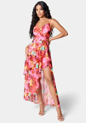 Printed Ruffle Wrap Maxi Dress