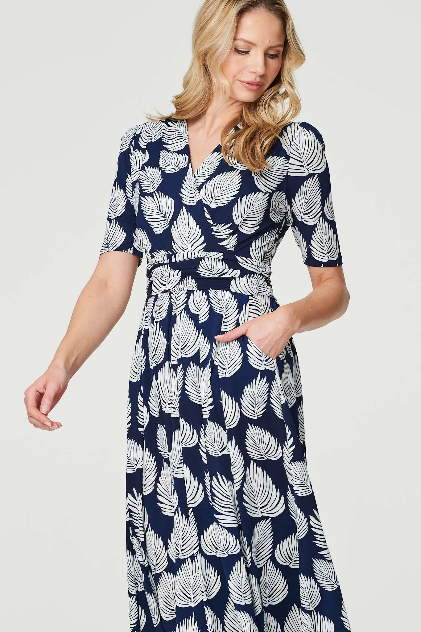 Printed Short Sleeve Wrap Tea Dress