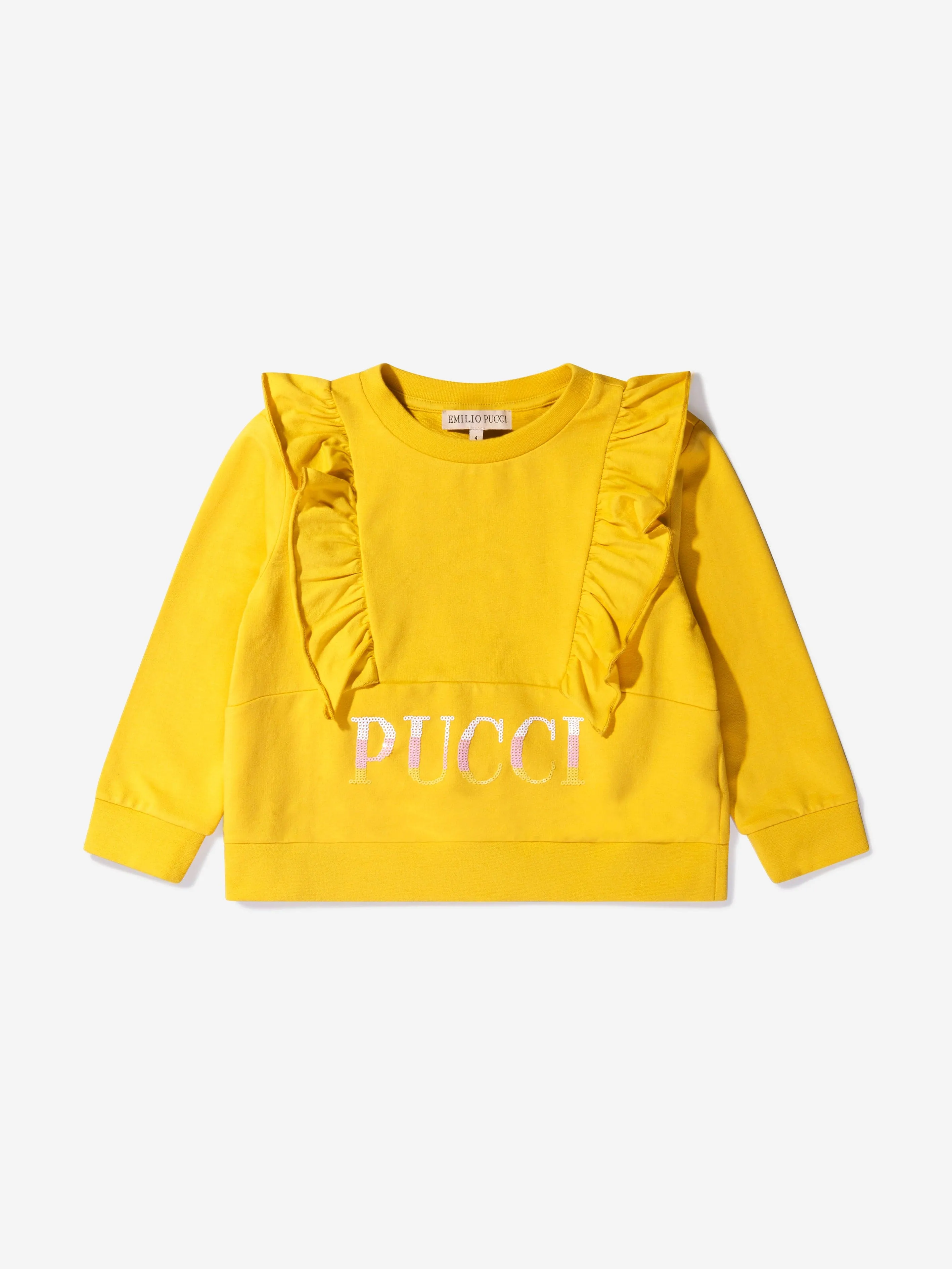 Pucci Girls Cotton Frilly Trim Logo Sweatshirt