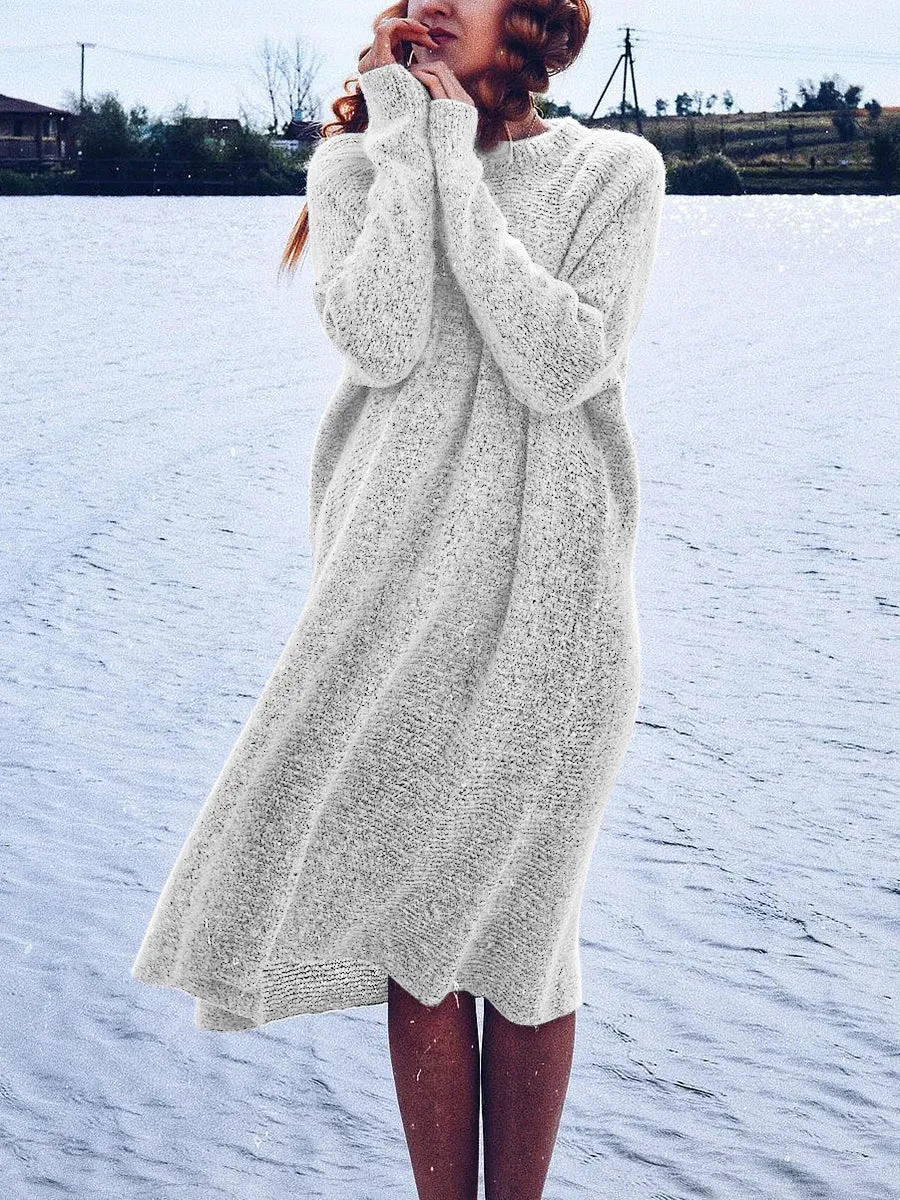 Pure Color Knitted Warm Dress