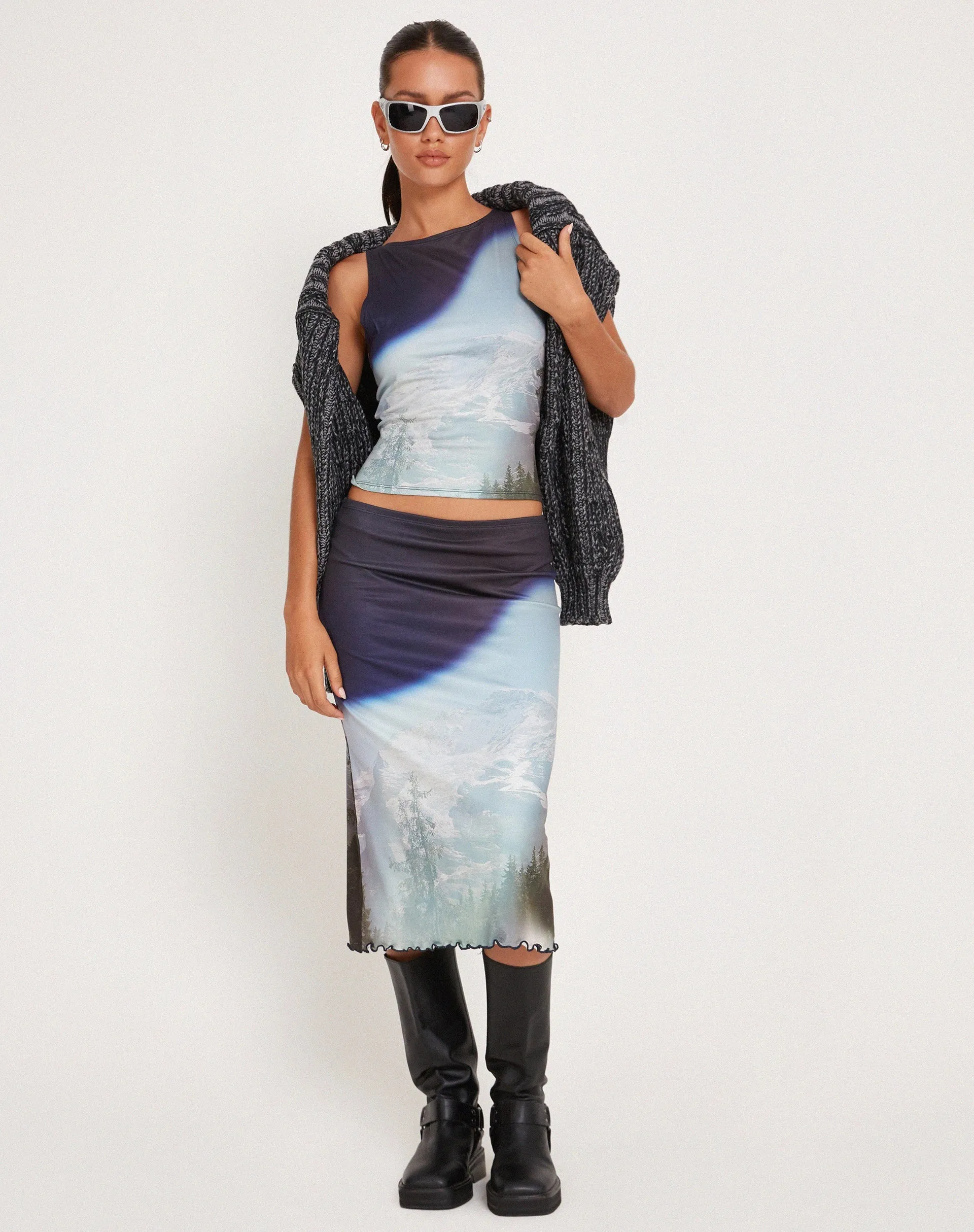 Rambi Vest Crop Top in Abstract Landscape Collage