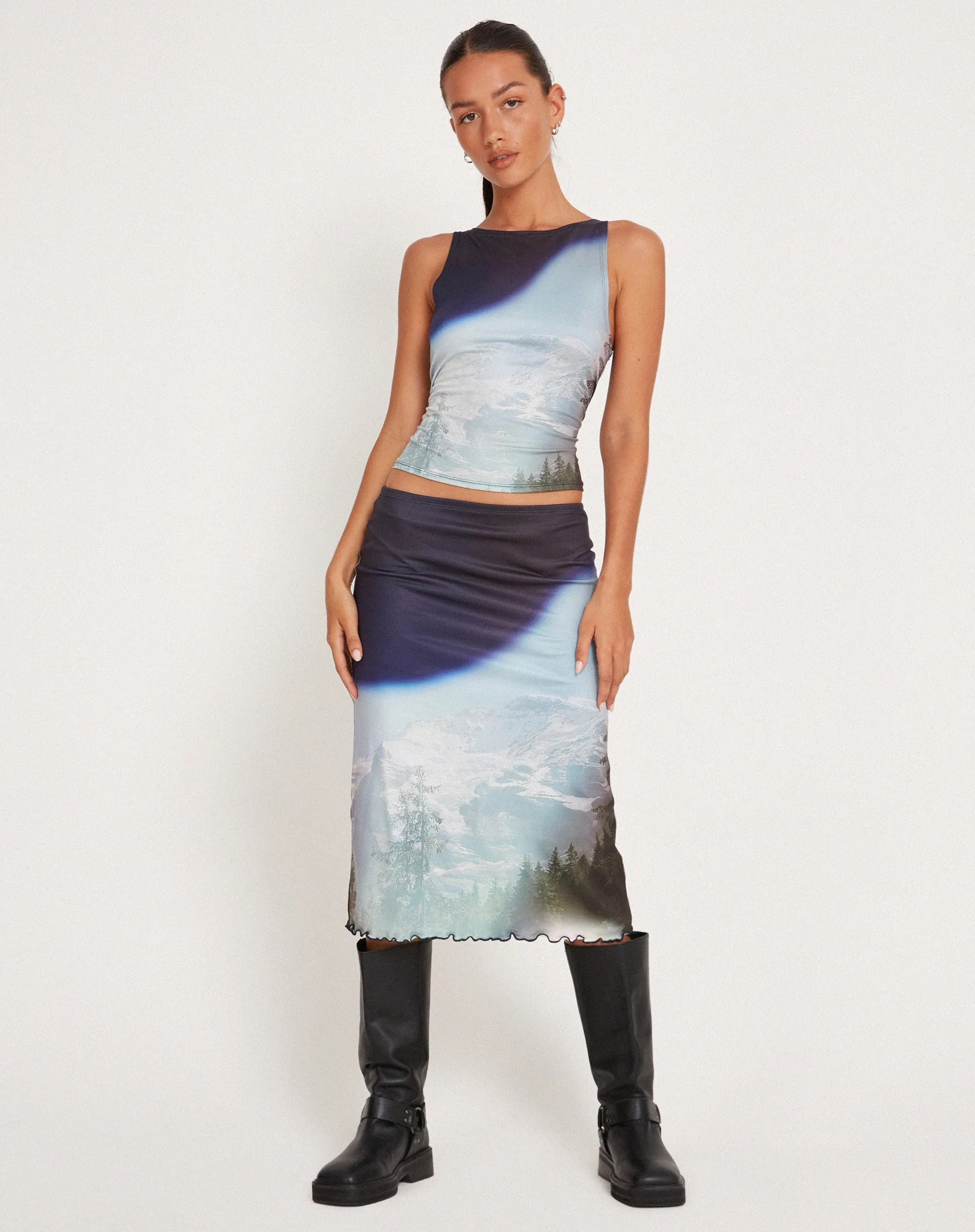 Rambi Vest Crop Top in Abstract Landscape Collage