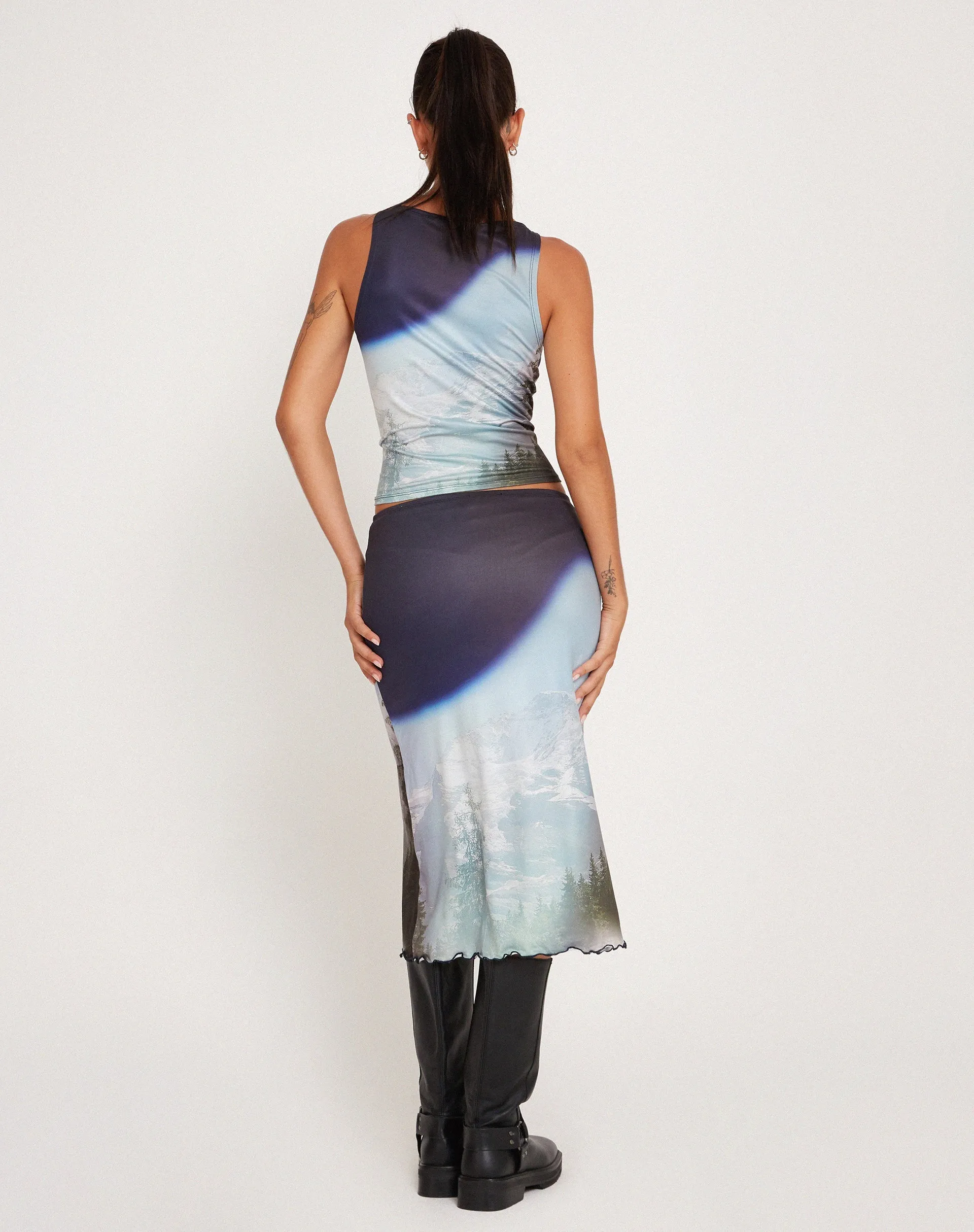 Rambi Vest Crop Top in Abstract Landscape Collage