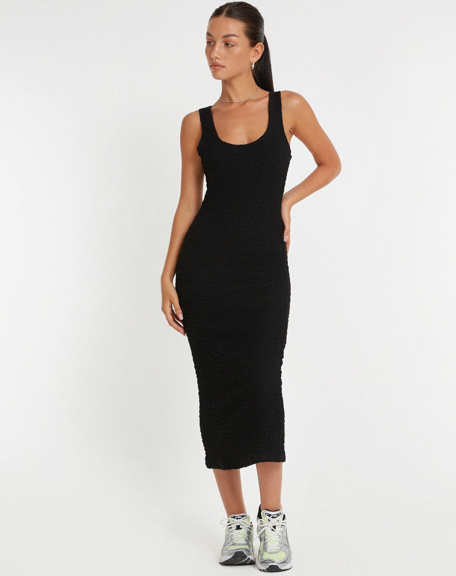 Roski Textured Midi Dress in Black