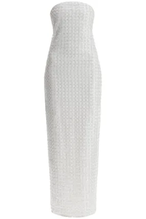 Rotate Long White Cotton Bodycon Dress With Beads Strapless