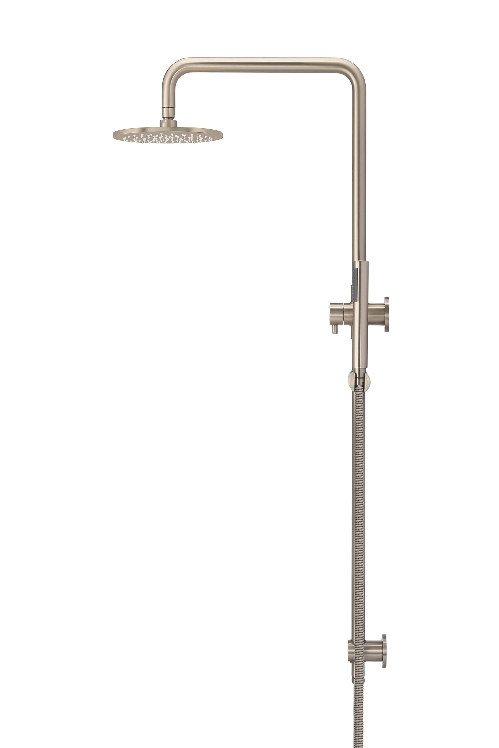 Round Combination Shower Rail, 200mm Rose, Single Function Hand Shower - Champagne