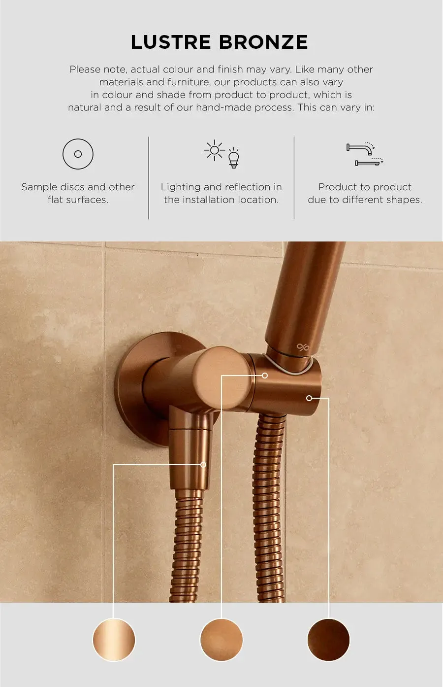 Round Combination Shower Rail, 200mm Rose, Single Function Hand Shower - Lustre Bronze