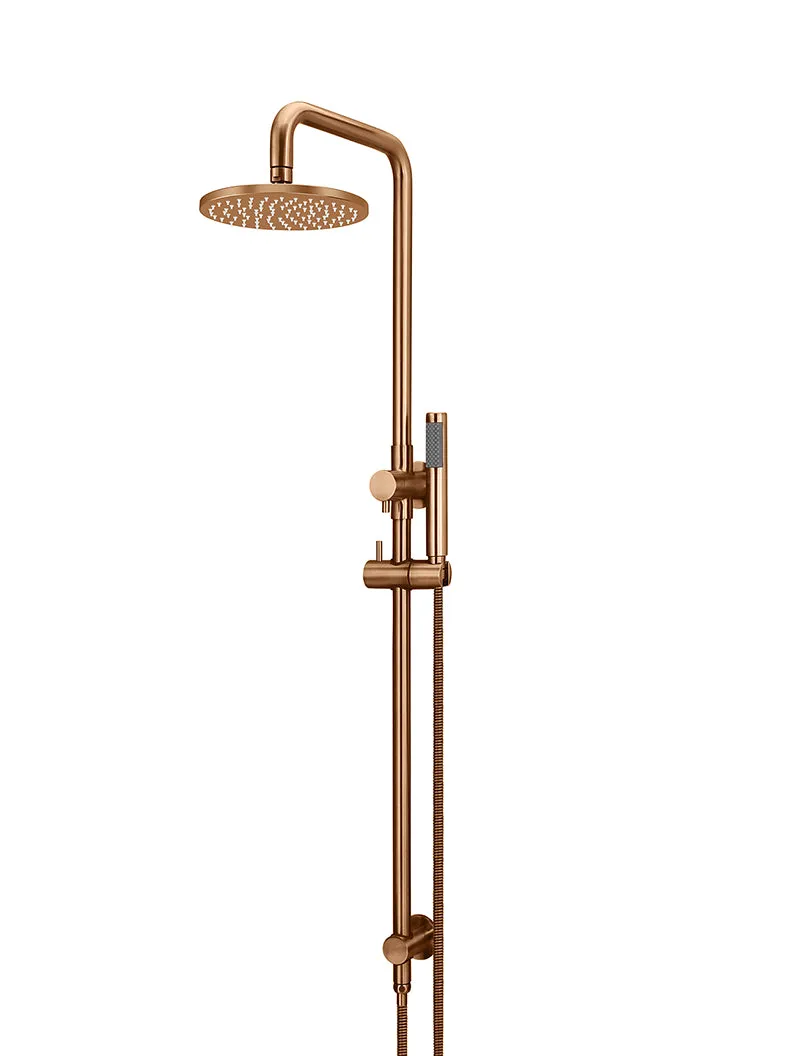 Round Combination Shower Rail, 200mm Rose, Single Function Hand Shower - Lustre Bronze