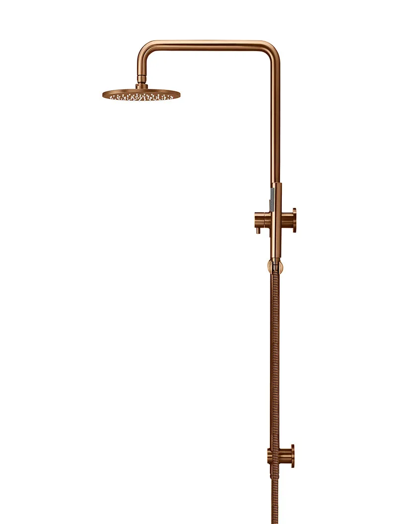 Round Combination Shower Rail, 200mm Rose, Single Function Hand Shower - Lustre Bronze