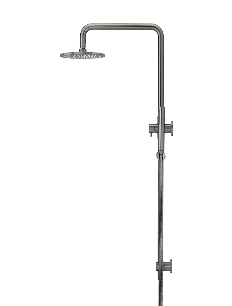 Round Combination Shower Rail, 200mm Rose, Single Function Hand Shower - Shadow Gunmetal